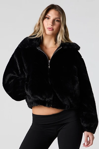 Faux Fur Collared Bomber Jacket