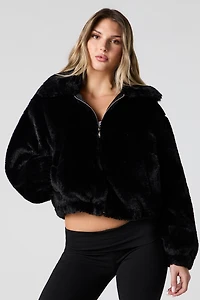 Faux Fur Collared Bomber Jacket