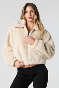 Blouson aviateur en similifourrure avec col