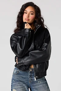 Faux Leather Oversized Bomber Jacket
