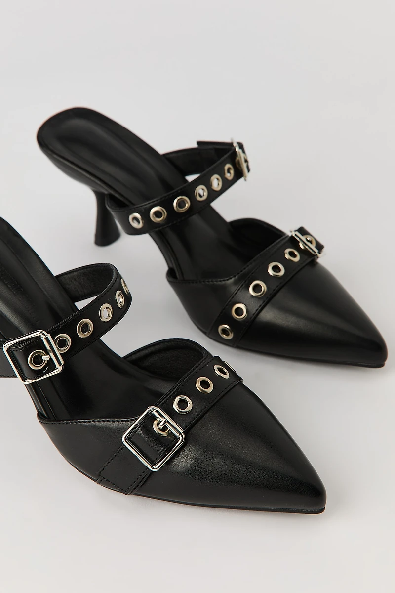 Pointed Toe Buckled Mules