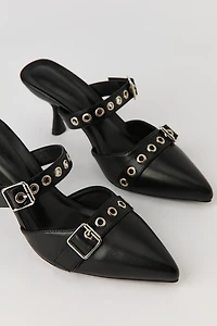 Pointed Toe Buckled Mules