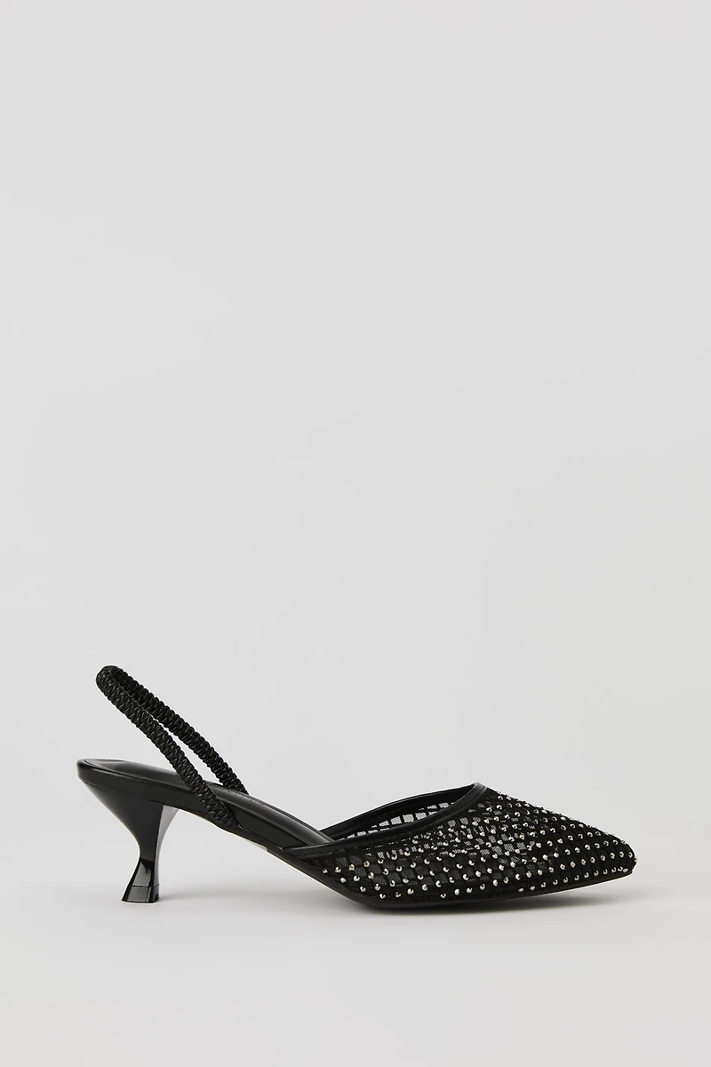 Rhinestone Mesh Slingback Kitten Heel