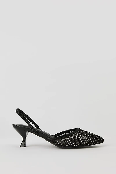 Rhinestone Mesh Slingback Kitten Heel