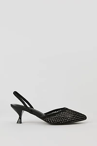 Rhinestone Mesh Slingback Kitten Heel