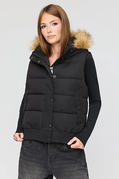 Faux Fur Trim Puffer Vest