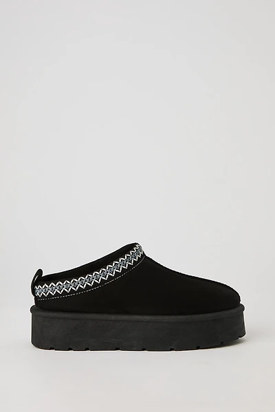 Faux Suede Embroidered Platform Slipper Booties