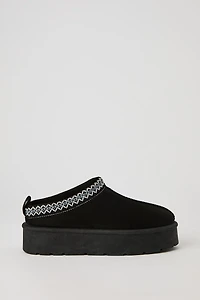 Faux Suede Embroidered Platform Slipper Booties