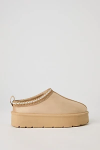 Pantoufles-bottillons plateforme en similisuède avec motif brodé