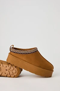 Faux Suede Embroidered Platform Slipper Booties