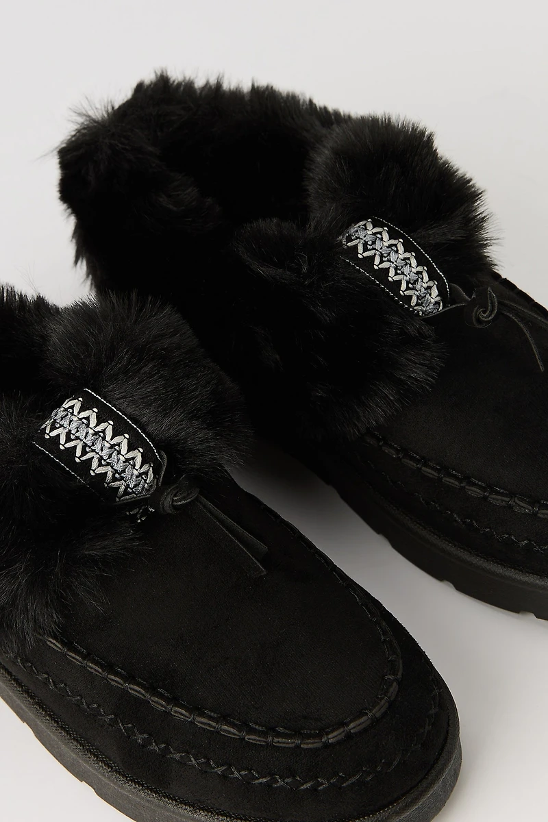 Faux Fur Embroidered Slipper Booties