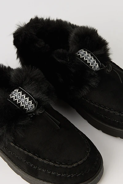 Faux Fur Embroidered Slipper Booties