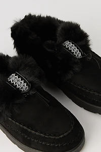 Faux Fur Embroidered Slipper Booties