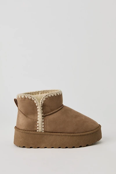 Faux Suede Stitched Trim Platform Slipper Booties