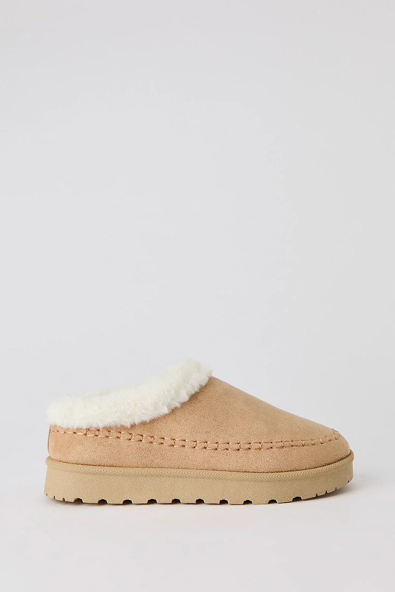 Faux Fur Collar Slipper Booties