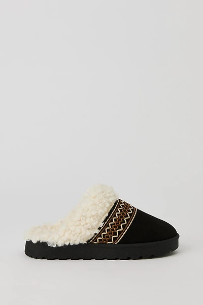 Embroidered Faux Fur Collared Slipper Booties