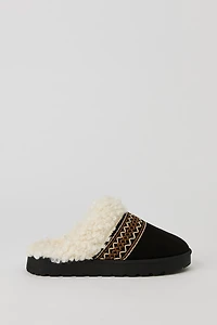 Embroidered Faux Fur Collared Slipper Booties