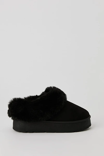 Faux Fur Collared Platform Slipper Booties