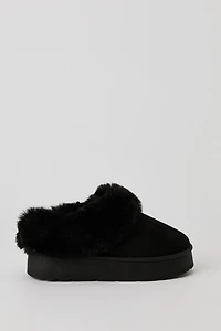 Faux Fur Collared Platform Slipper Booties