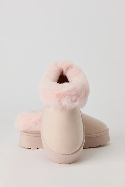 Faux Fur Collared Platform Slipper Booties
