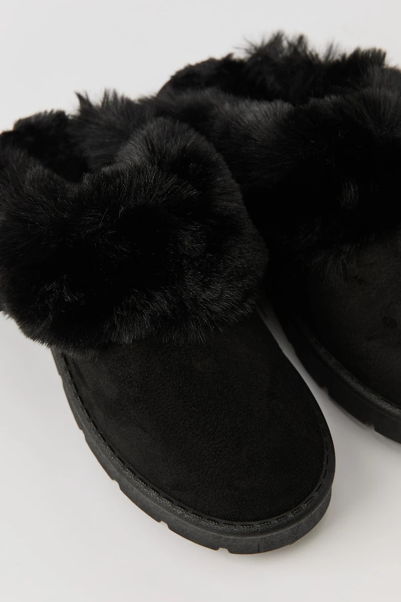 Faux Fur Collared Platform Slipper Booties