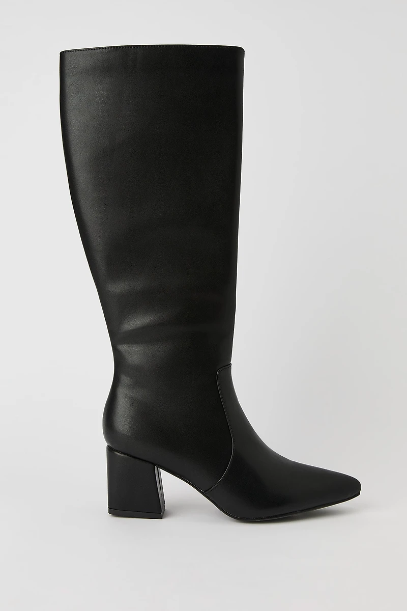 Faux Leather Block Heel Boot