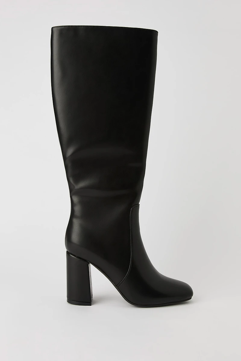Faux Leather Knee High Heeled Boot