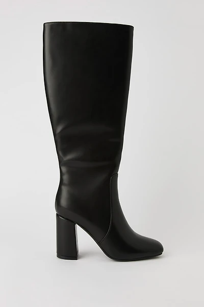 Faux Leather Knee High Heeled Boot