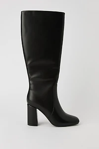 Faux Leather Knee High Heeled Boot