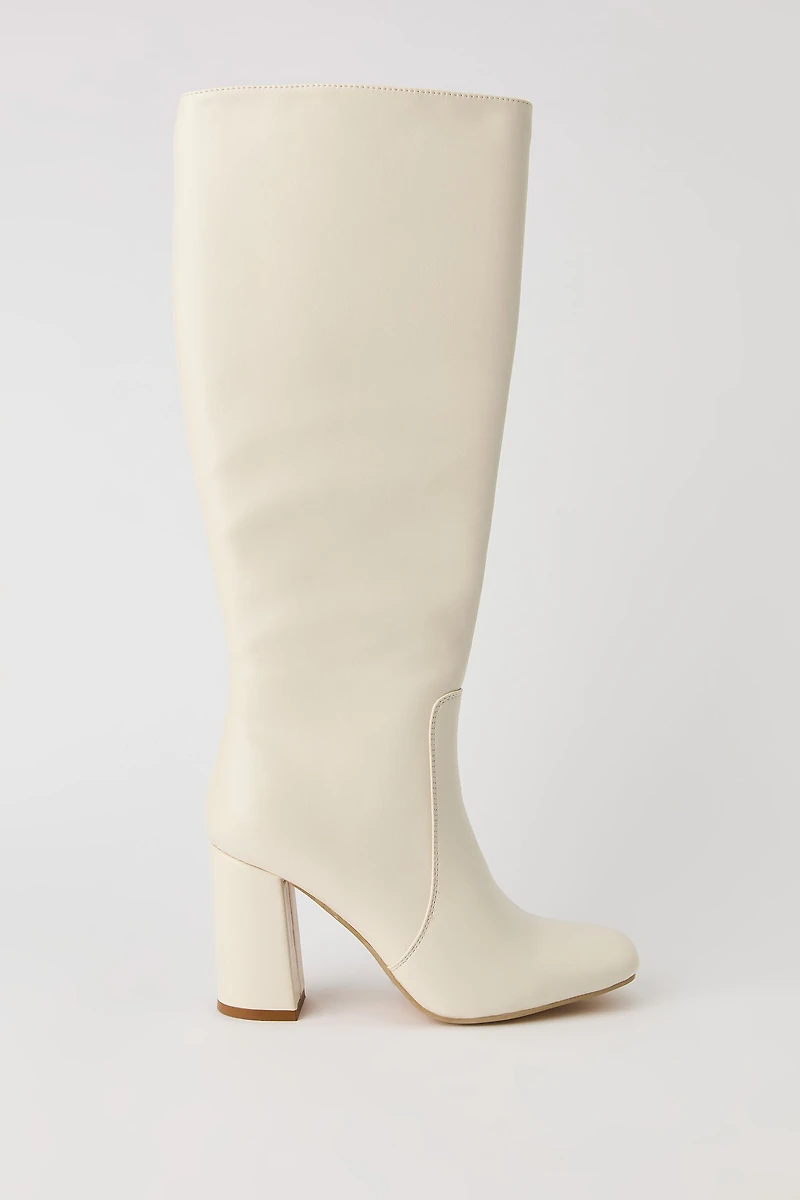 Faux Leather Knee High Heeled Boot