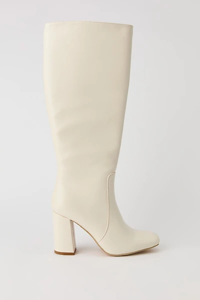 Faux Leather Knee High Heeled Boot