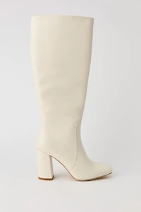 Faux Leather Knee High Heeled Boot