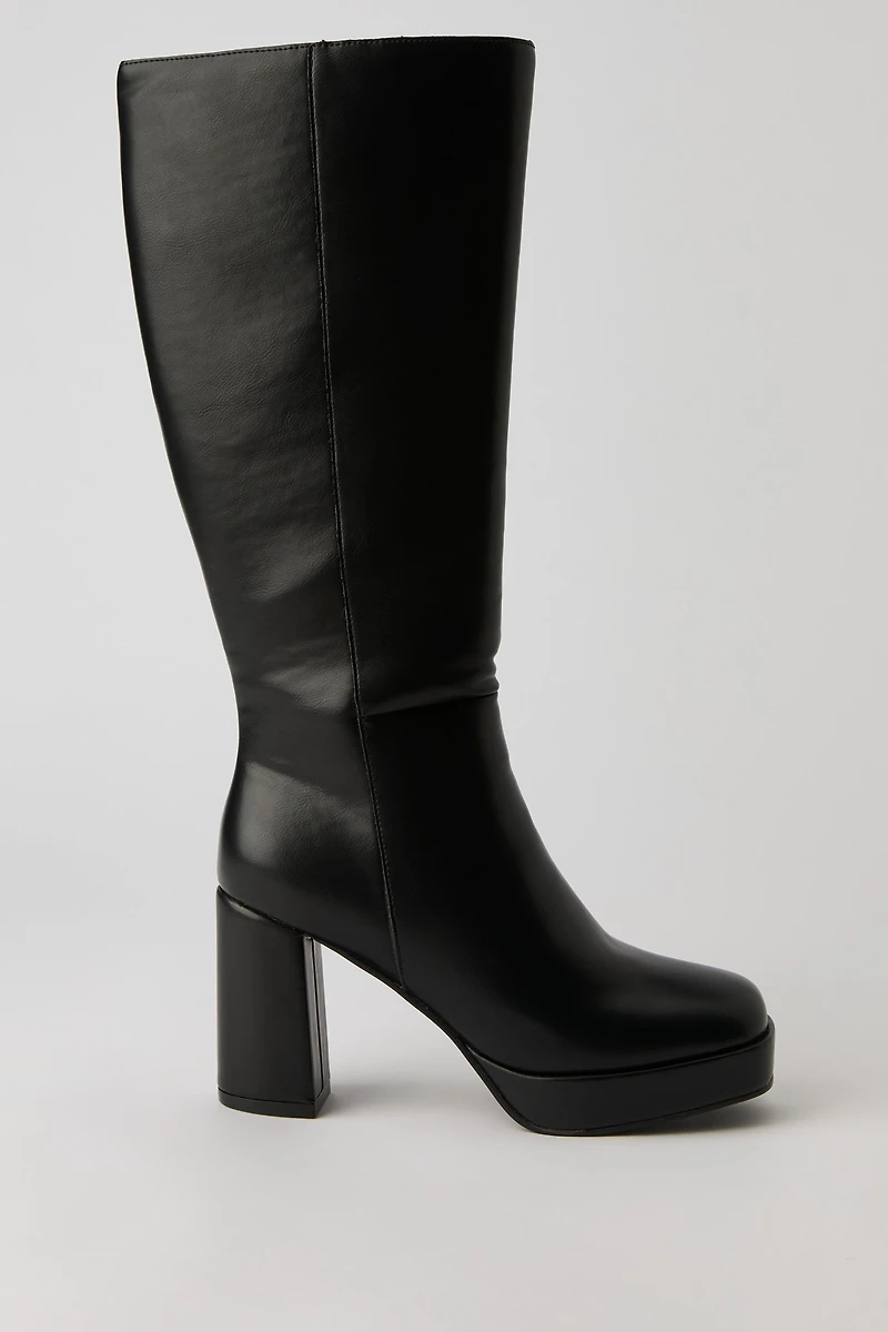 Faux Leather Knee High Platform Boot