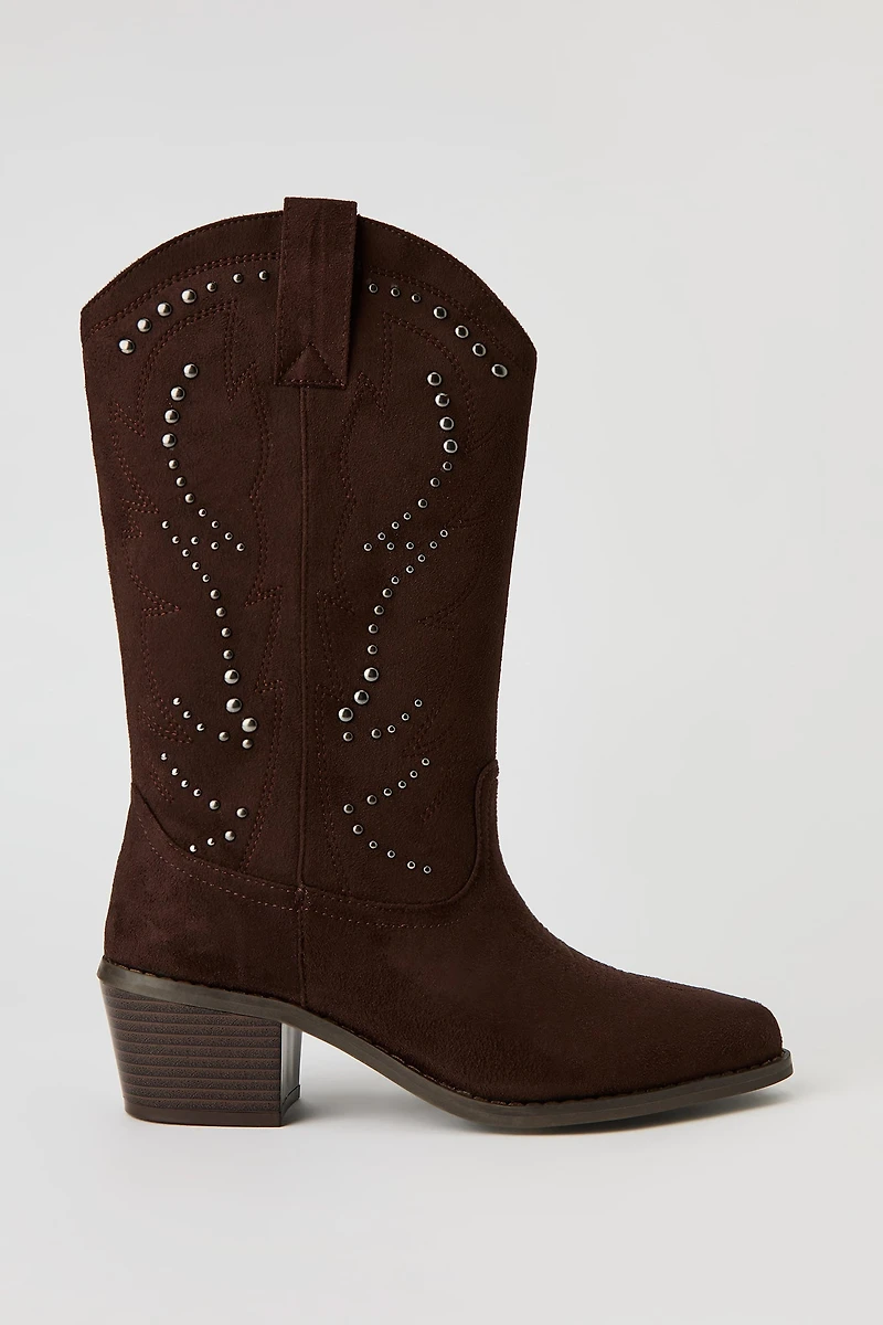 Faux Suede Studded Cowboy Boot