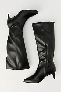 Faux Leather Knee High Kitten Heel Boot