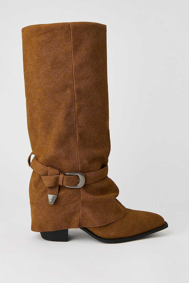 Bottes à talon en similisuède avec brides