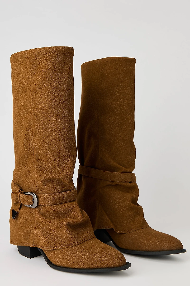 Faux Suede Strap Heel Boot