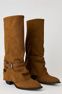 Faux Suede Strap Heel Boot