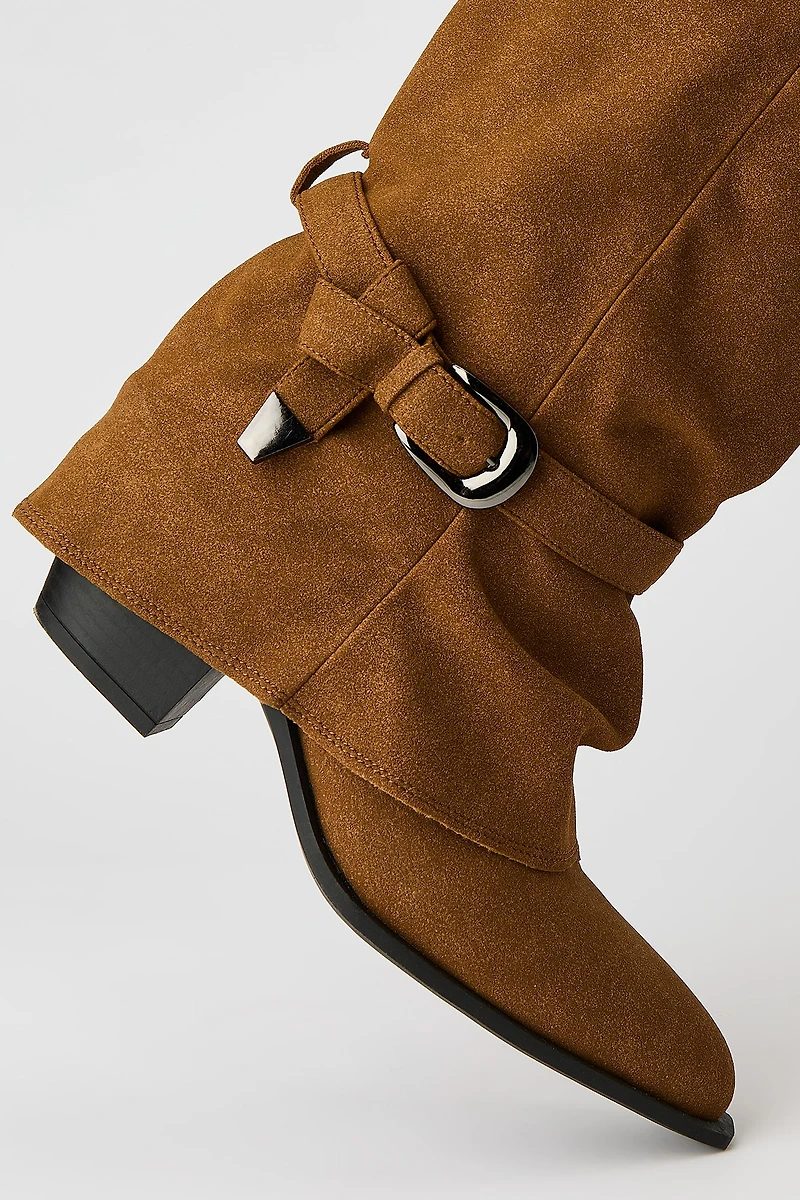 Faux Suede Strap Heel Boot