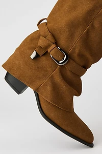 Faux Suede Strap Heel Boot