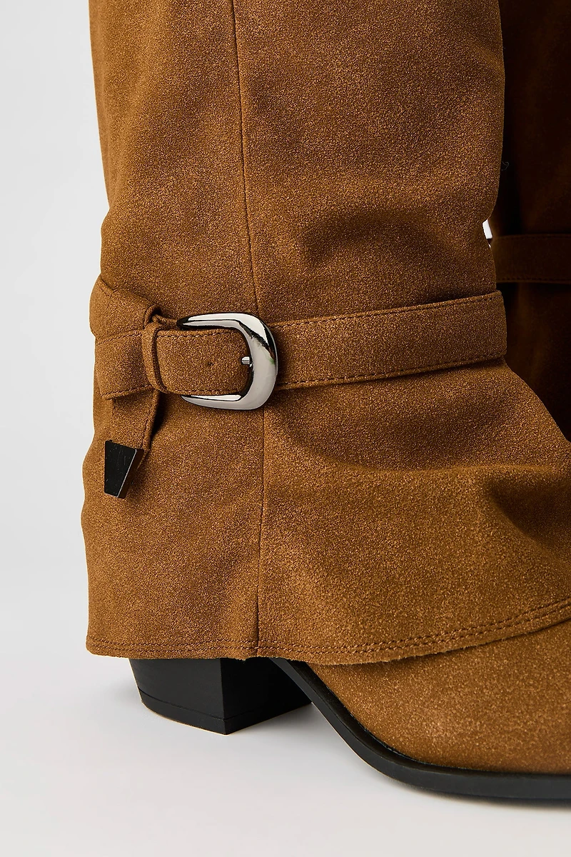 Faux Suede Strap Heel Boot
