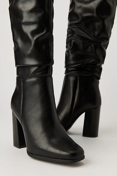 Ruched Block Heel Calf Boots