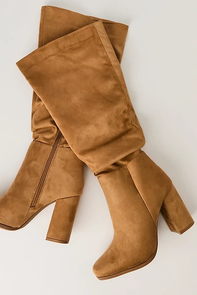 Ruched Block Heel Calf Boots