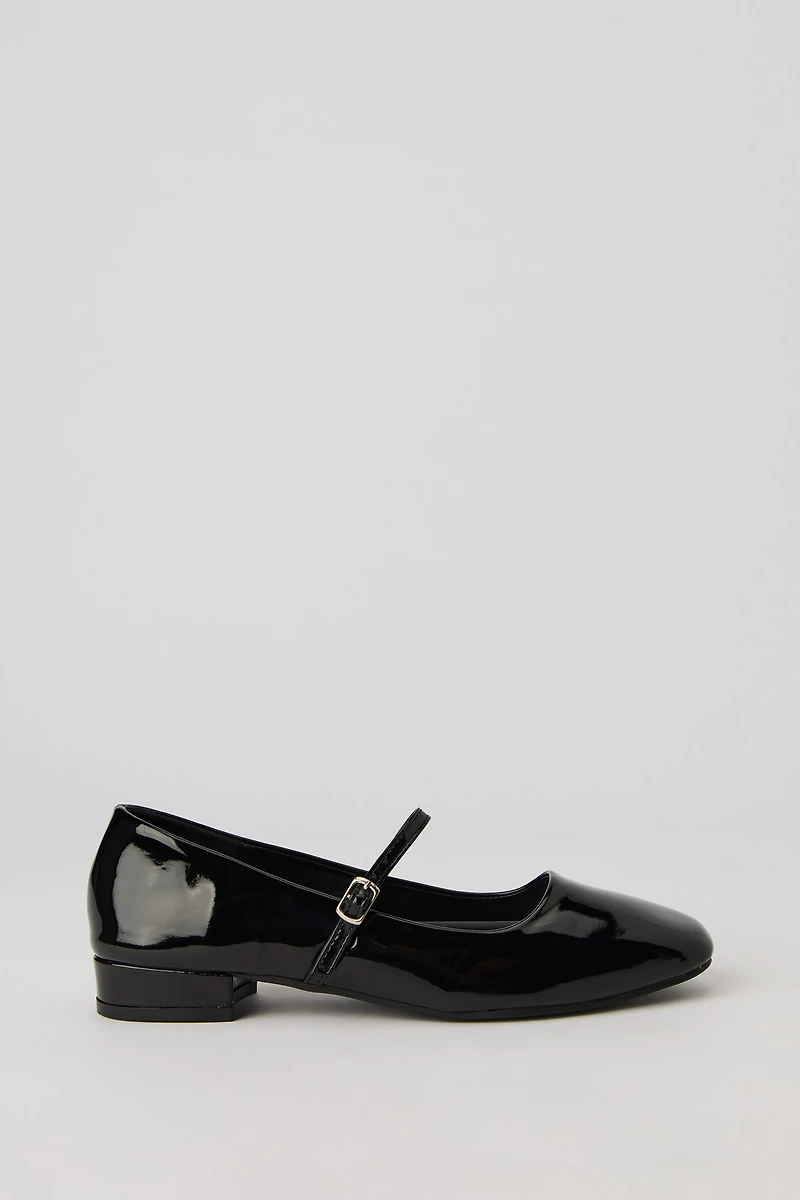 Faux Patent Leather Low Heel Ballet Flat