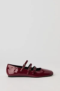 Faux Patent Leather Buckled Ballet Flat