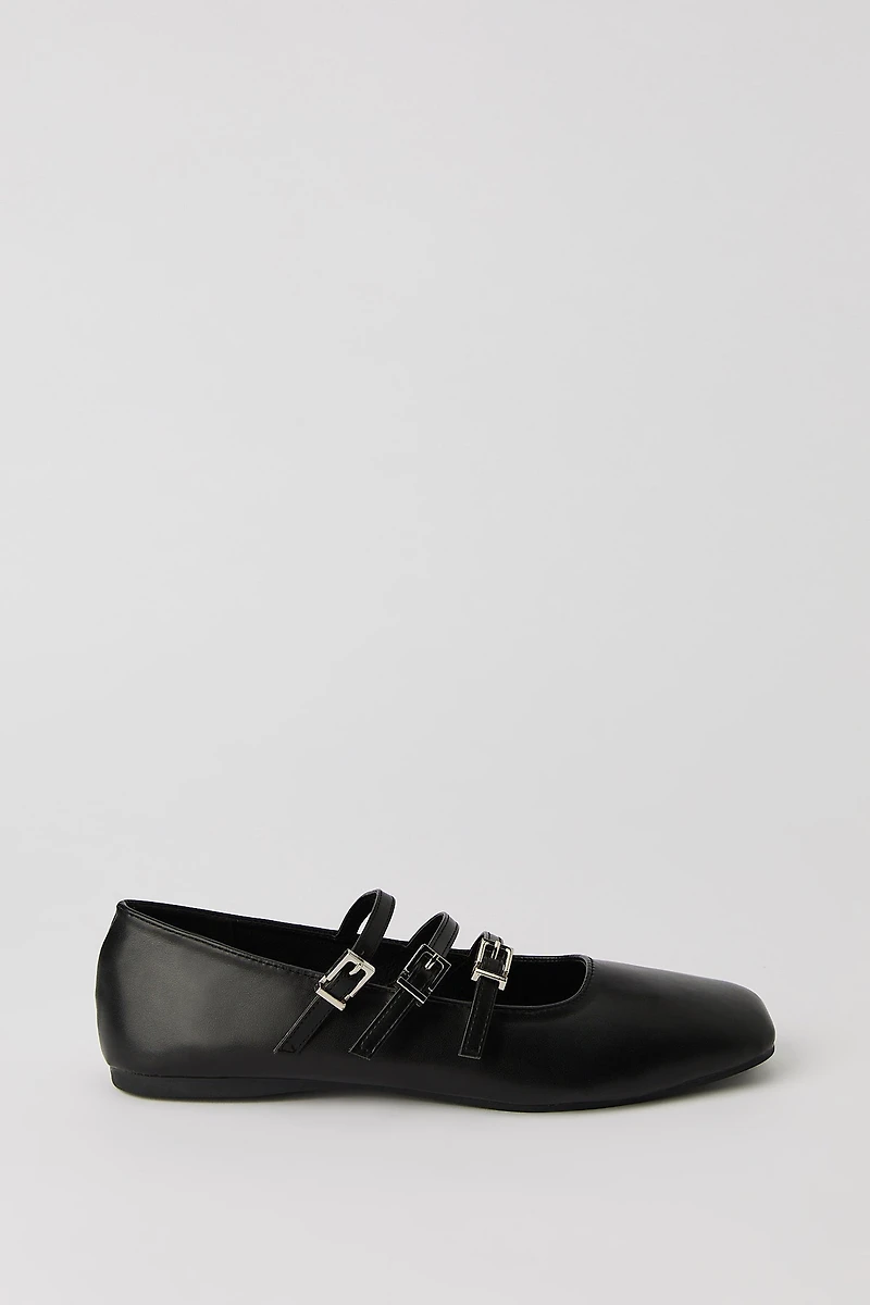 Faux Patent Leather Buckled Ballet Flat