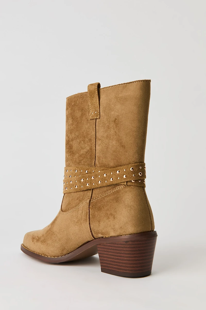 Faux Suede Studded Strap Boot