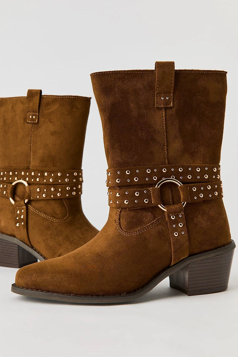 Bottes en similisuède avec bride cloutée