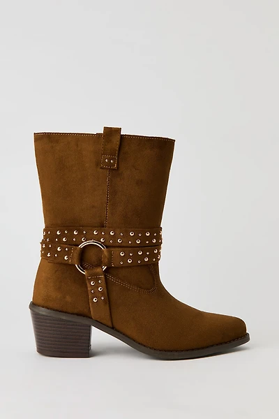 Faux Suede Studded Strap Boot