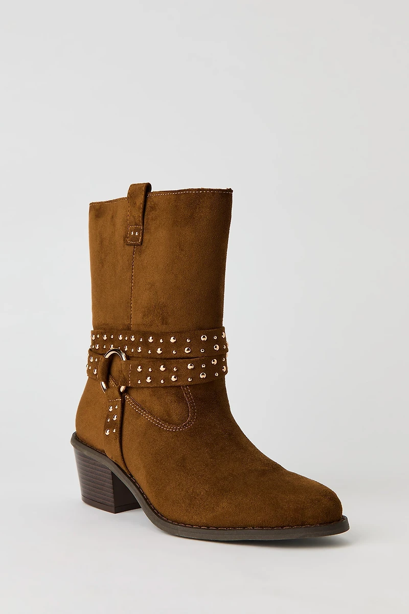 Faux Suede Studded Strap Boot